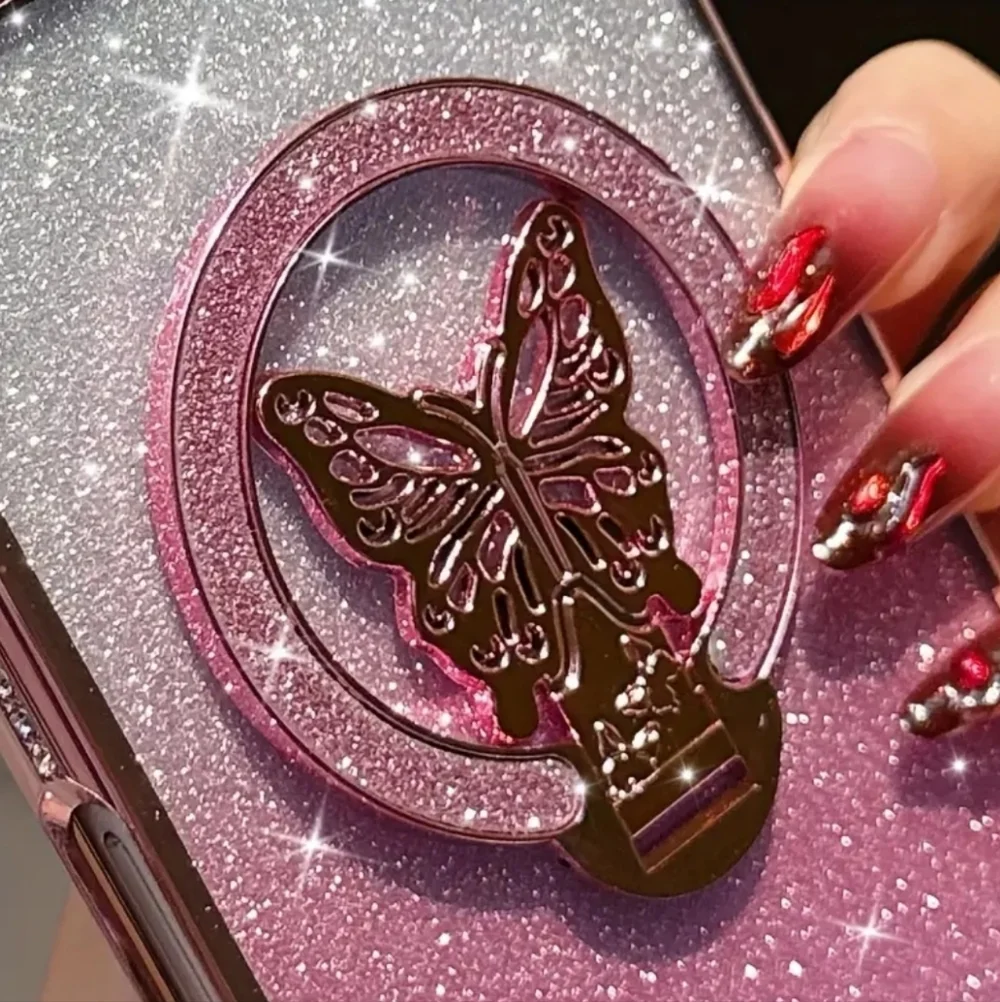 Glitter Butterfly Foldable Cellphone Magnetic Ring Holder‎ Phone Grip Kickstand